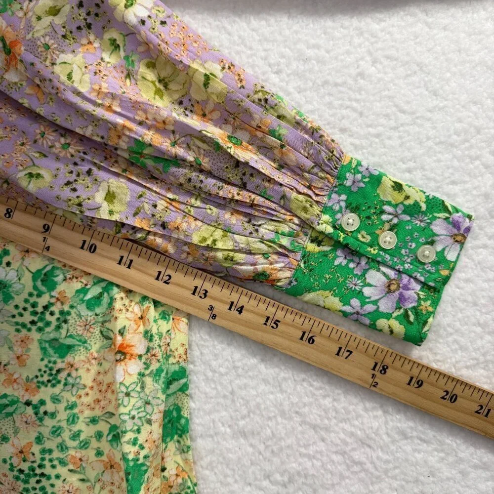 Loft Floral Patchwork Print Blouse Puff Sleeves Cottagecore Office Womens XS NWT